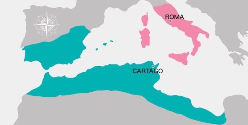 guerras púnicas roma cartago causa mapa do mediterrâneo