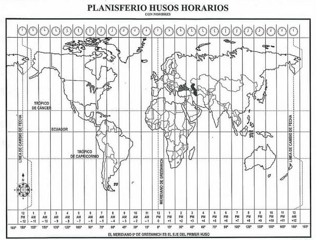 fusos horários - planisfério