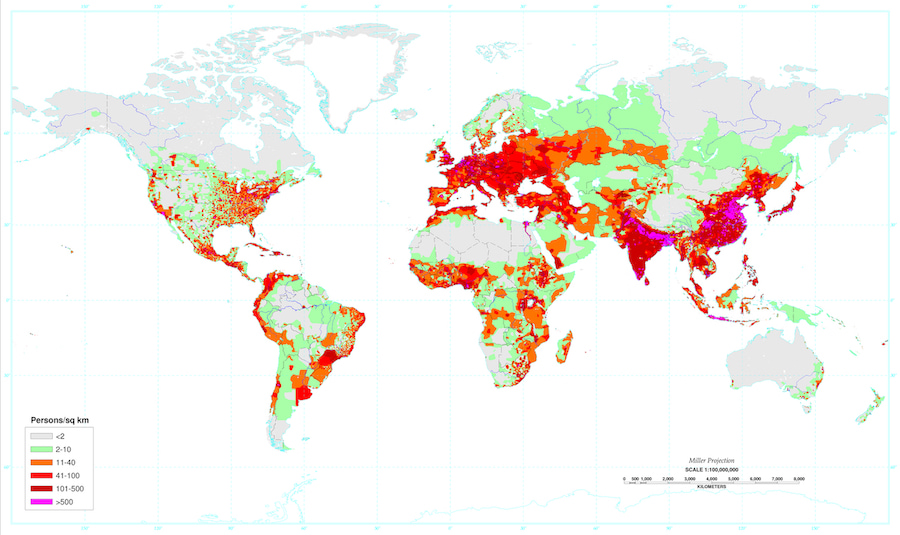 densidade populacional mundial